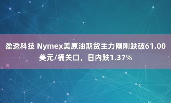 盈透科技 Nymex美原油期货主力刚刚跌破61.00美元/桶关口，日内跌1.37%